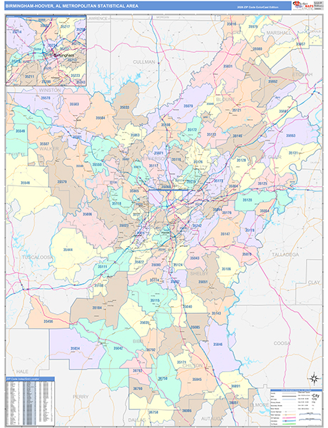 Birmingham-Hoover Metro Area Wall Map